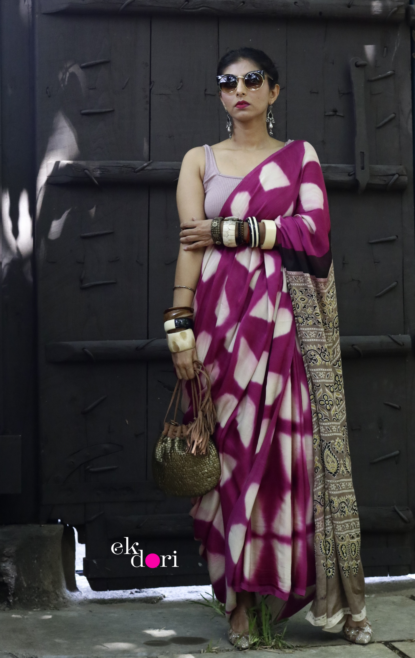 Buy Clamp Dye Designer Saree Online : 'Rasberry Sorbet' Clamp Dye Saree