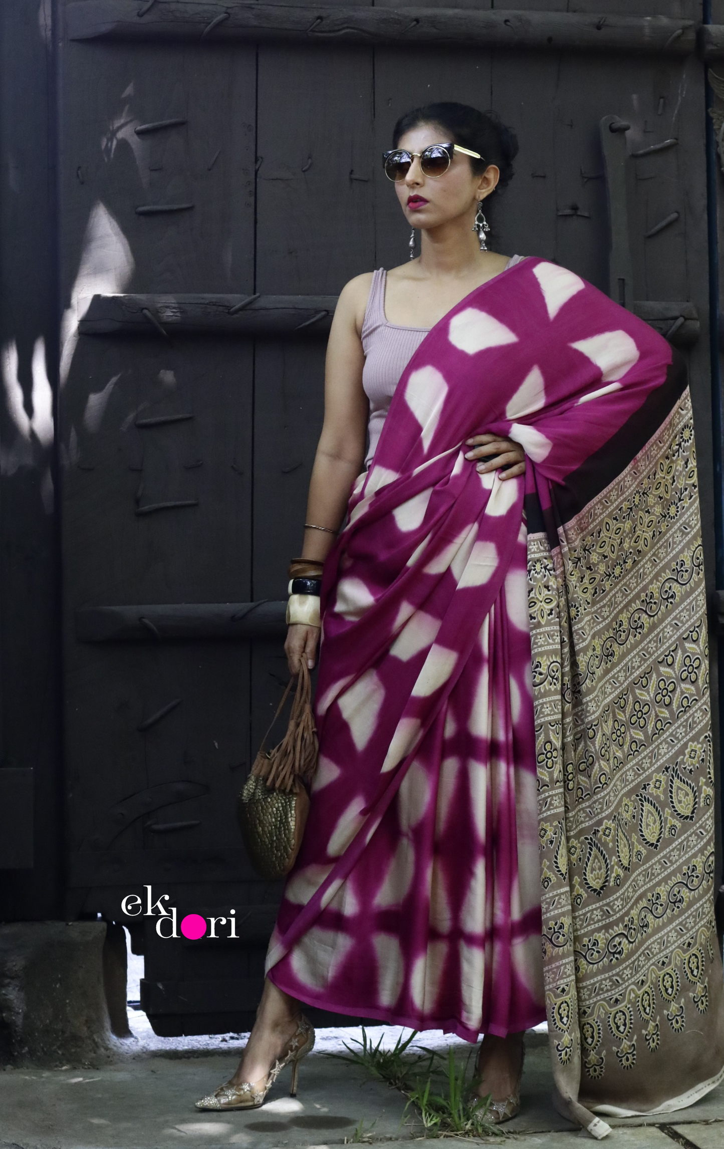 Buy Clamp Dye Designer Saree Online : 'Rasberry Sorbet' Clamp Dye Saree