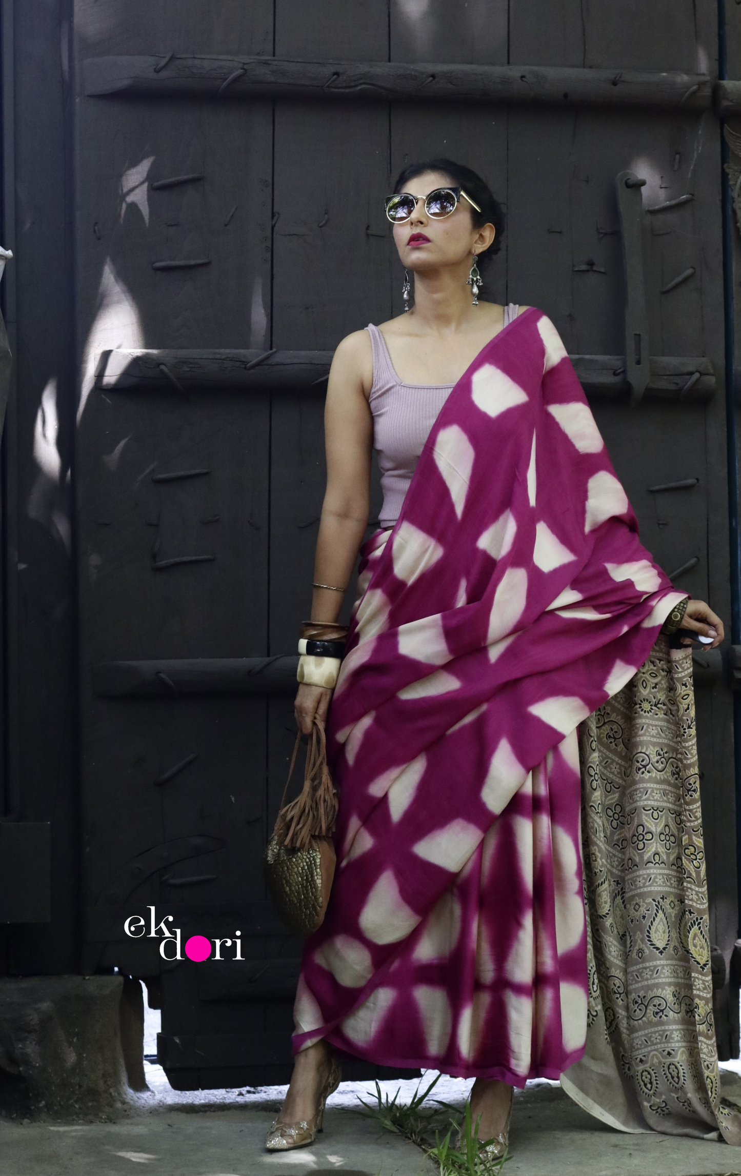 Buy Clamp Dye Designer Saree Online : 'Rasberry Sorbet' Clamp Dye Saree