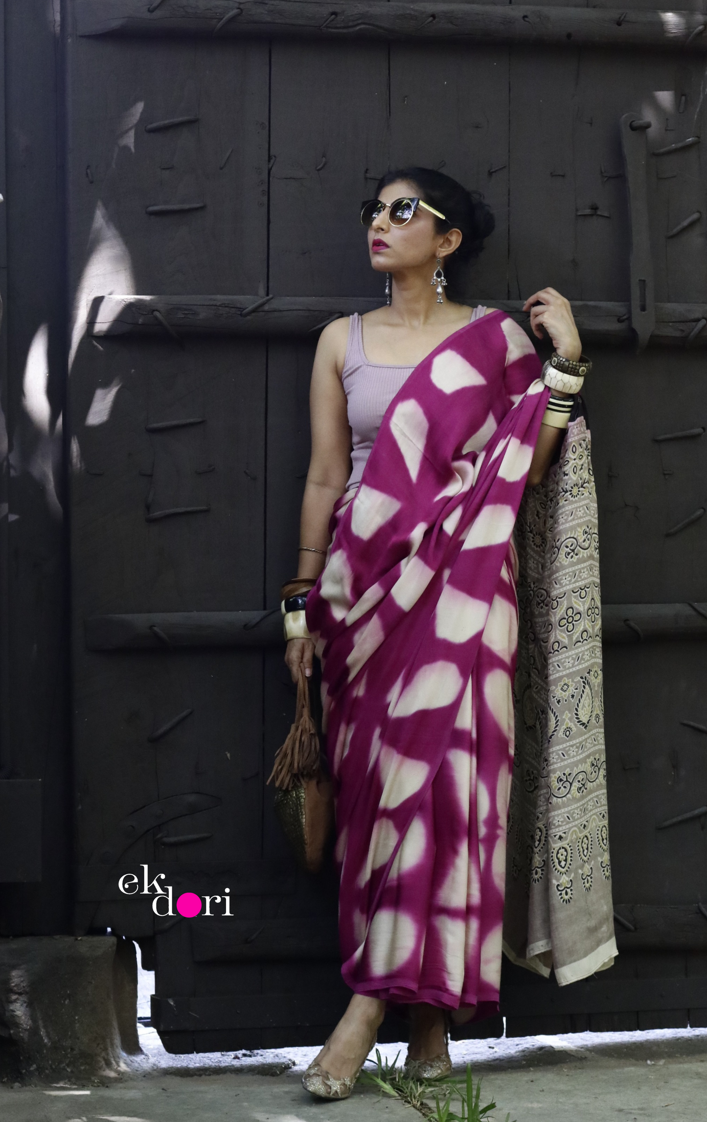 Buy Clamp Dye Designer Saree Online : 'Rasberry Sorbet' Clamp Dye Saree