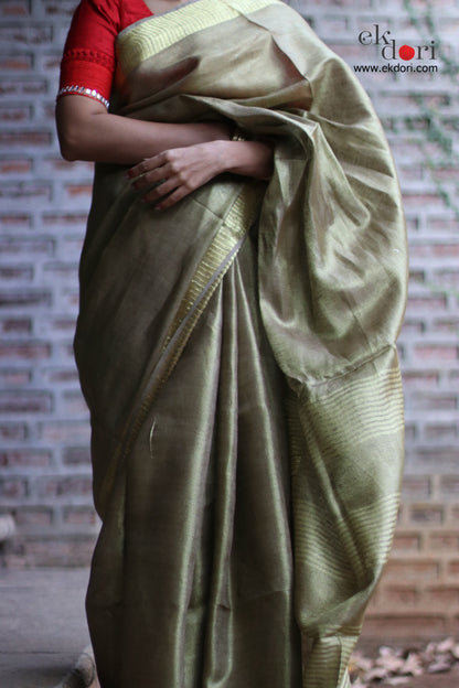 Buy Tissue Linen Bronze Sari : Muddy Bronze Tissue Linen Saree