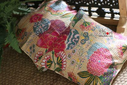 Kantha Cushion Covers (Set Of 2) : Beige Beauty Cushion Covers