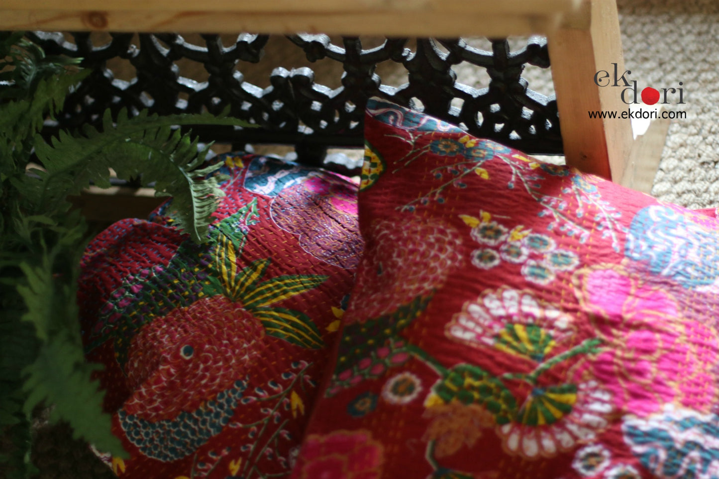 Kantha Cushion Covers (Set Of 2) : Red Riding Hood Cushion Covers