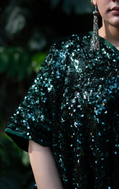 Barkha Moss Green Sequin Kaftan Dress : Festive Sequin Kaftan Dress