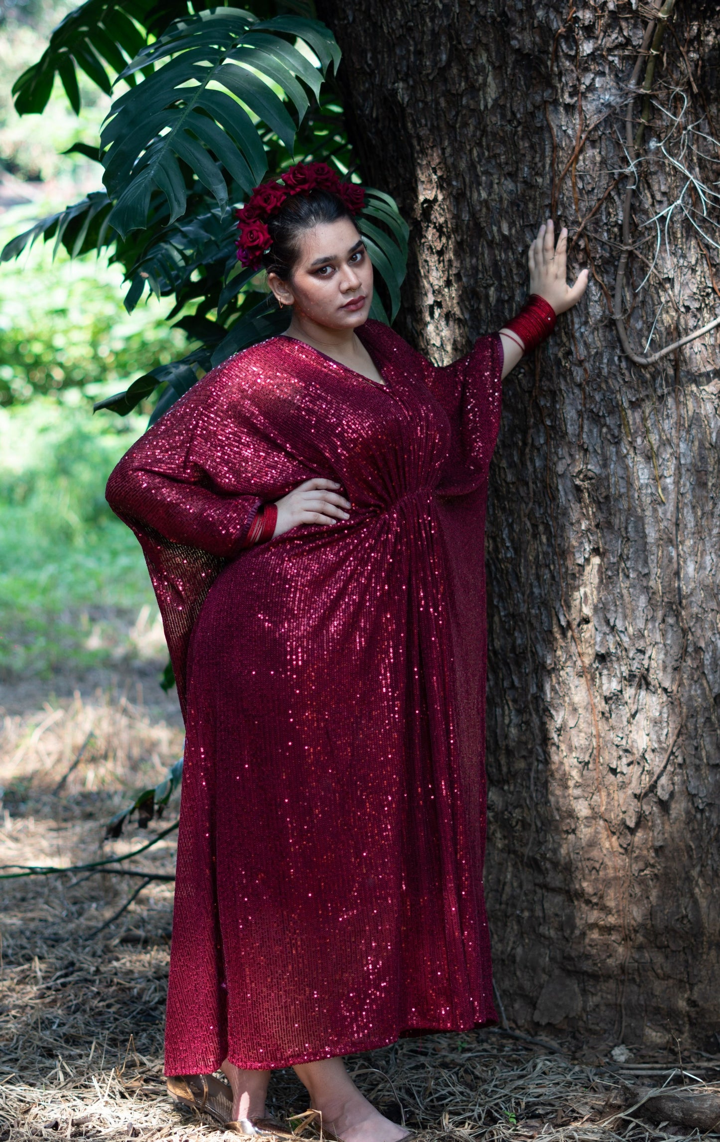 Glowing Embers : Festive Sequin Kaftan Dress