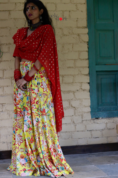 Festive Bohemian  Cotton Lehenga Dupatta Set : Marigold Boho Lehenga Set