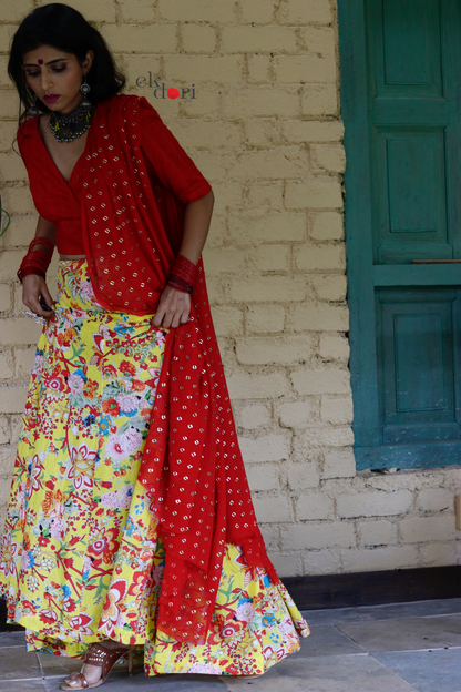 Festive Bohemian  Cotton Lehenga Dupatta Set : Marigold Boho Lehenga Set