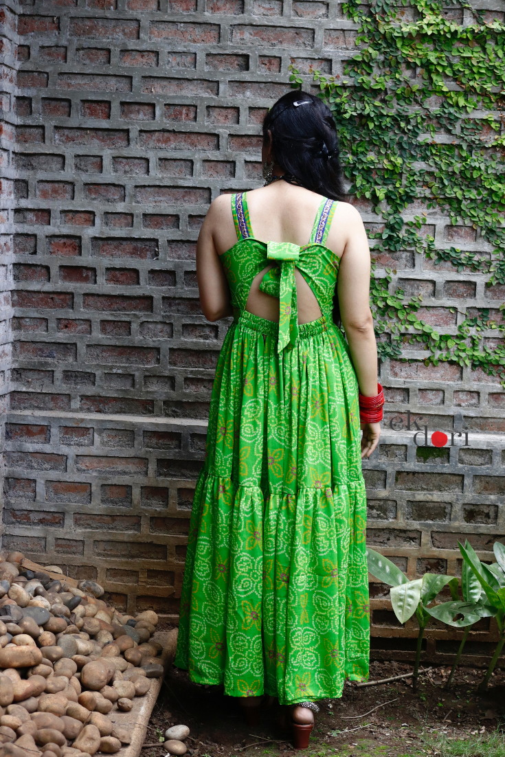 Festive Dresses : Backless Bandhani Dress : Sutli Bomb Dress