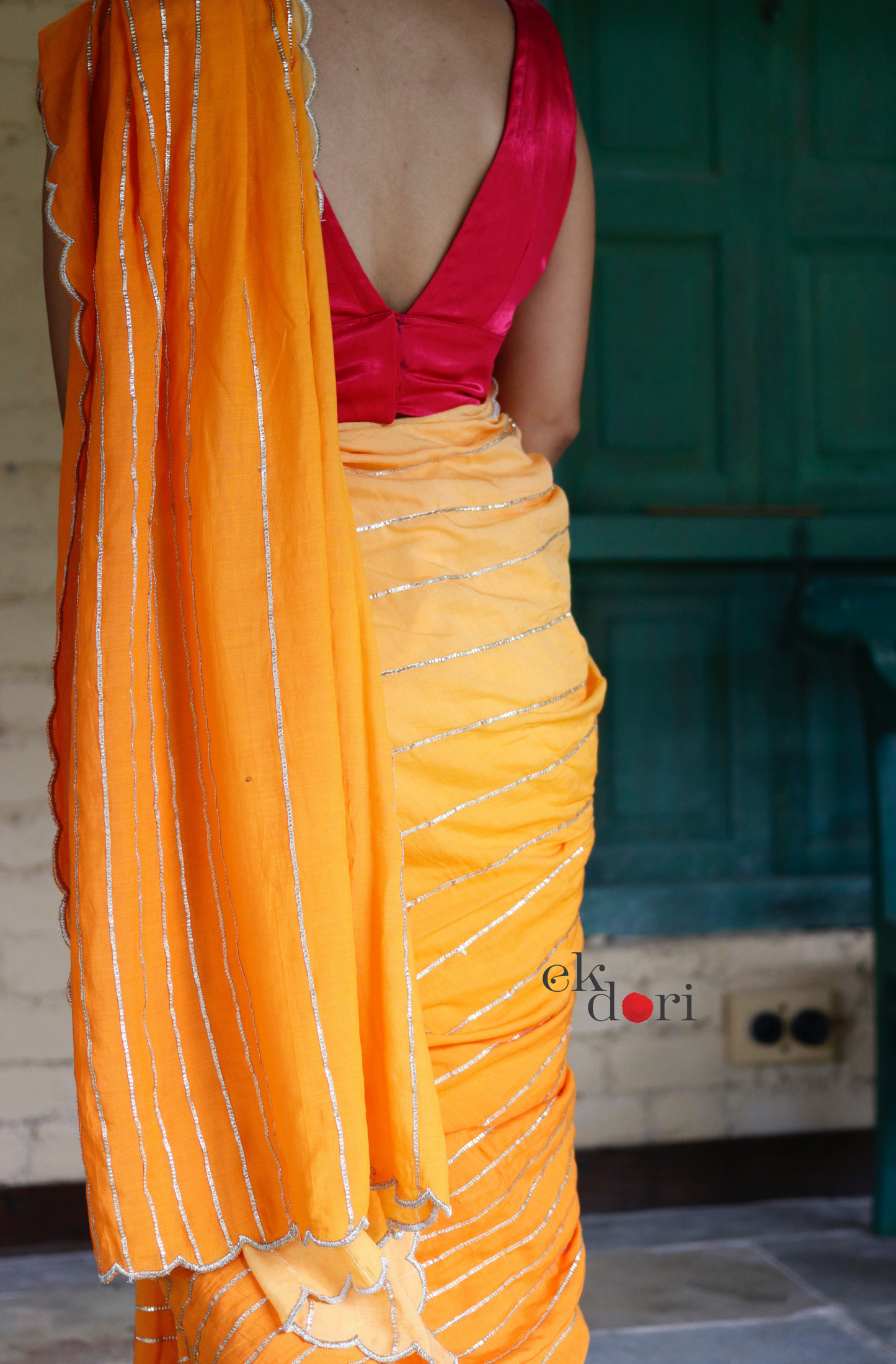 Buy Gota Work Saree Online : 'Sona' Orange Festive Gota Saree With Pink Blouse Piece