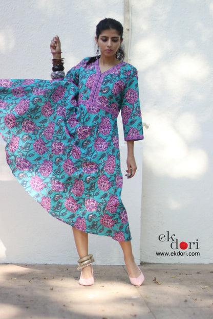 Enchanted Flower Garden Dress : Cotton Fit & Flare Dress