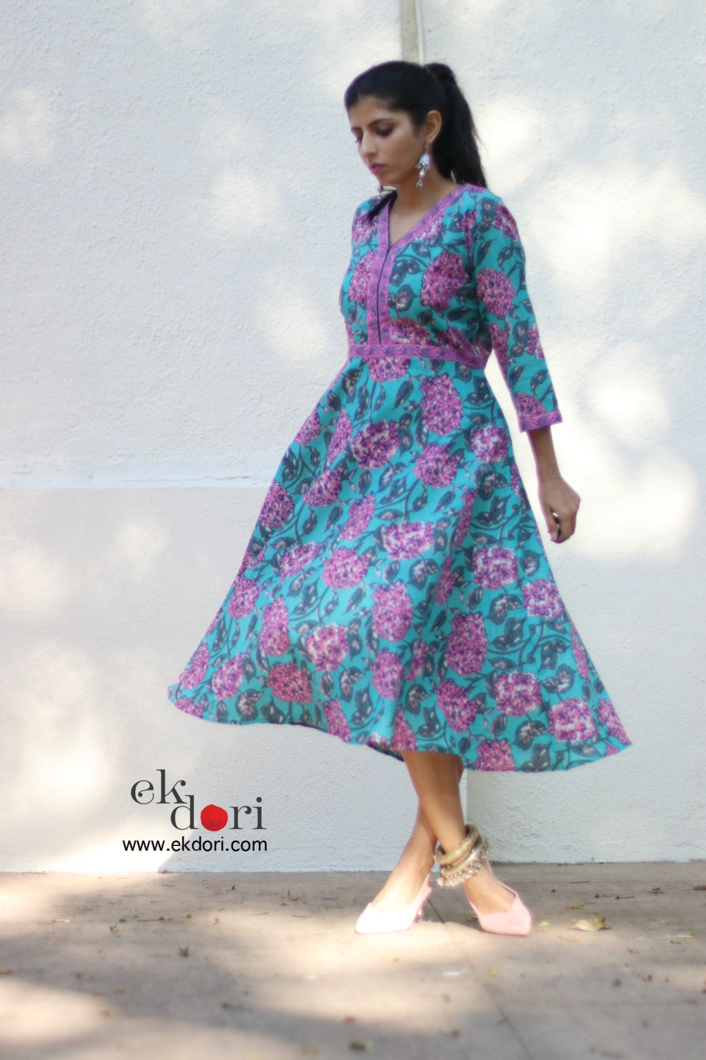 Enchanted Flower Garden Dress : Cotton Fit & Flare Dress