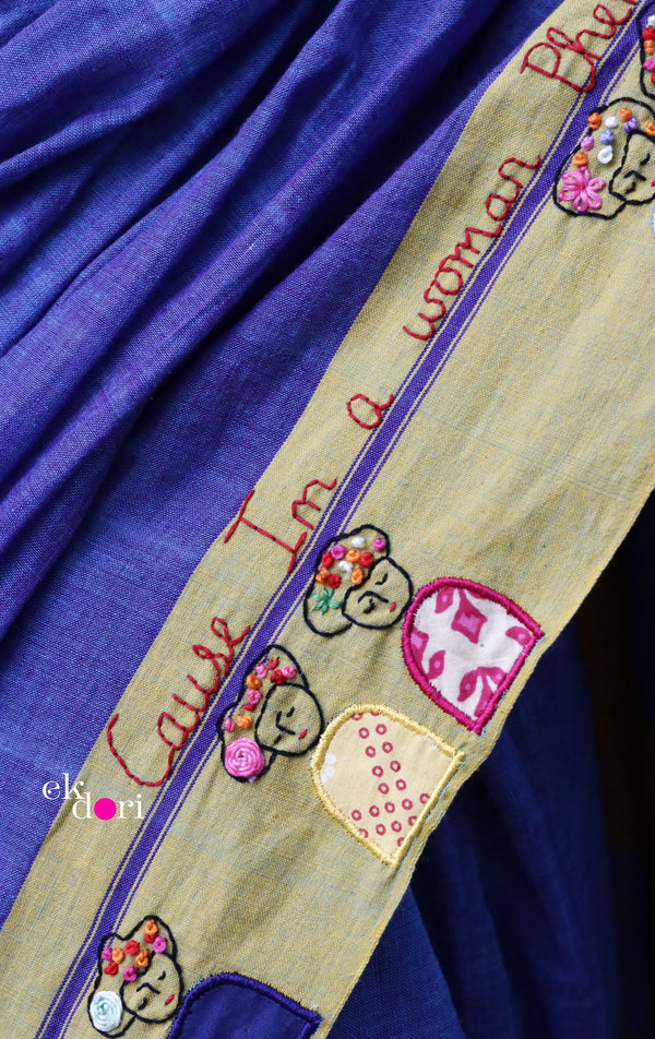 The Frida Saree In Pink: Buy Cotton Statement Hand Embroidered Saree