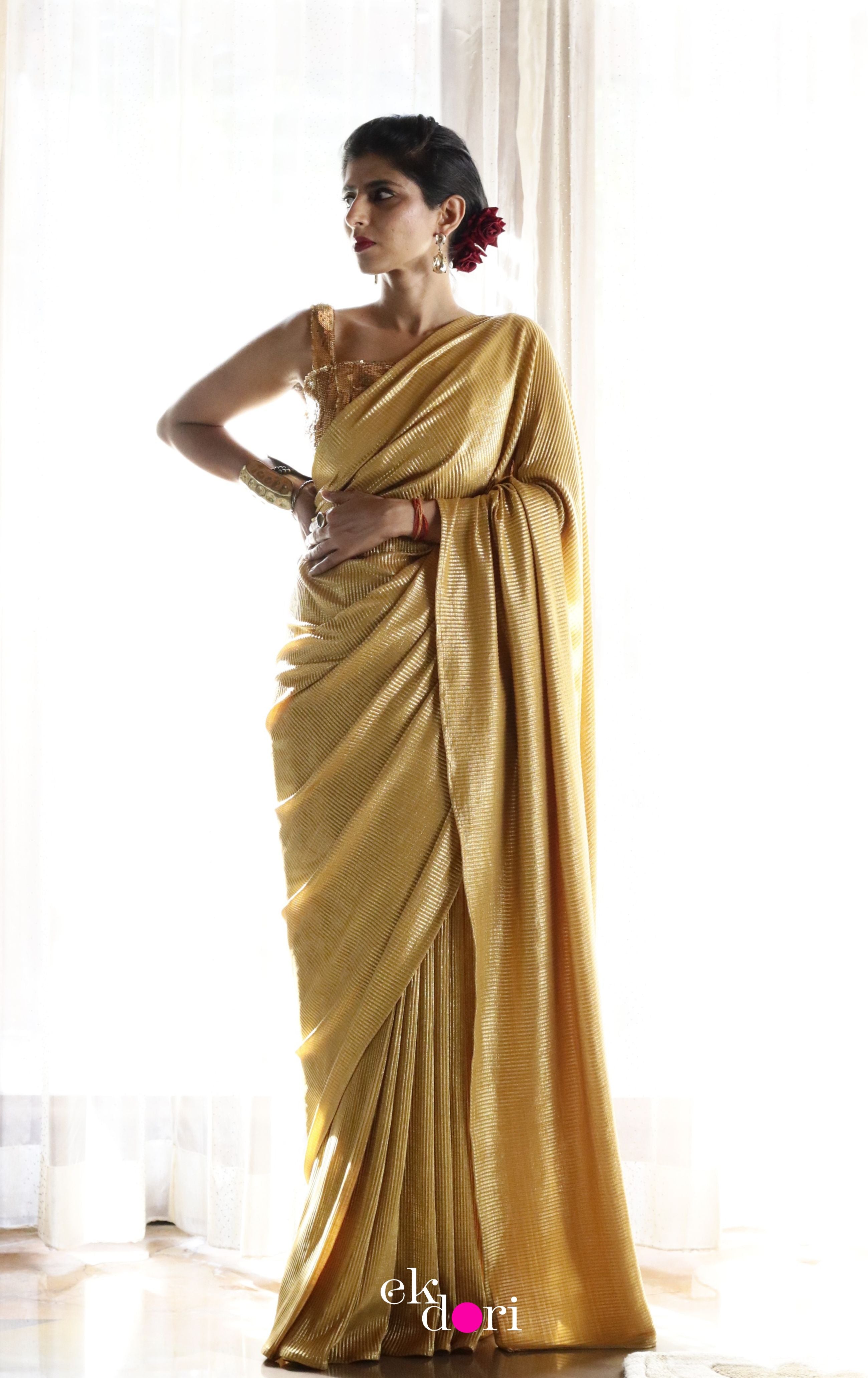 Golden colour on sale saree for wedding