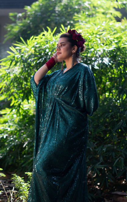 Naina Green Sequin Kaftan Dress : Festive Sequin Kaftan Dress