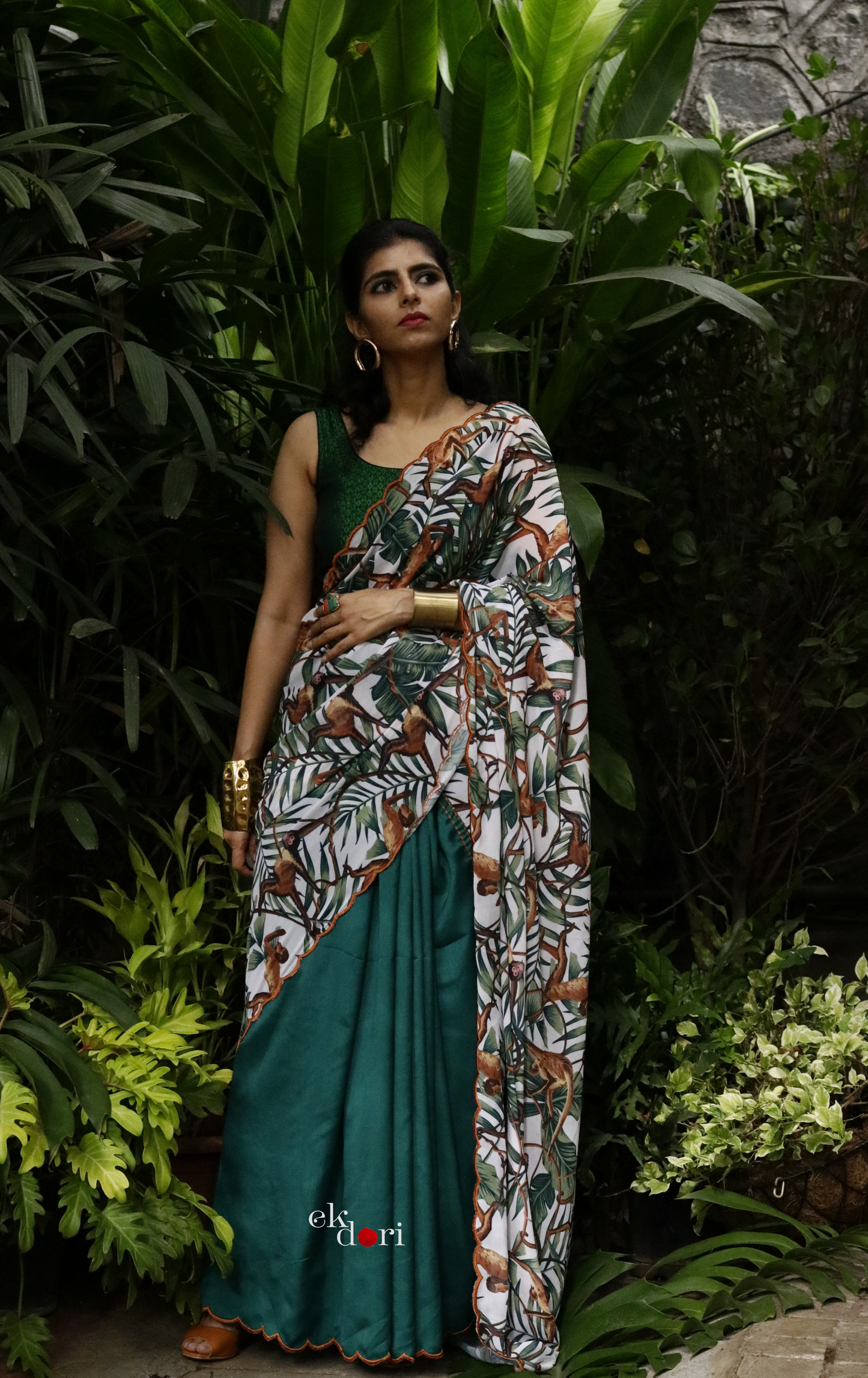 'Monkey Business' Tropical Print Georgette Statement Saree : Buy Cocktail Sarees Online