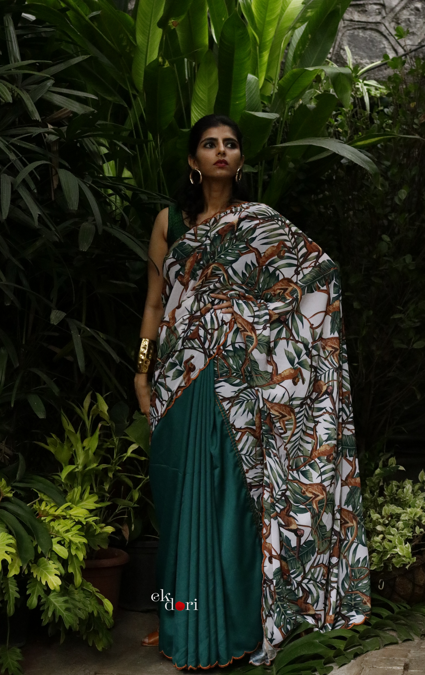 'Monkey Business' Tropical Print Georgette Statement Saree : Buy Cocktail Sarees Online