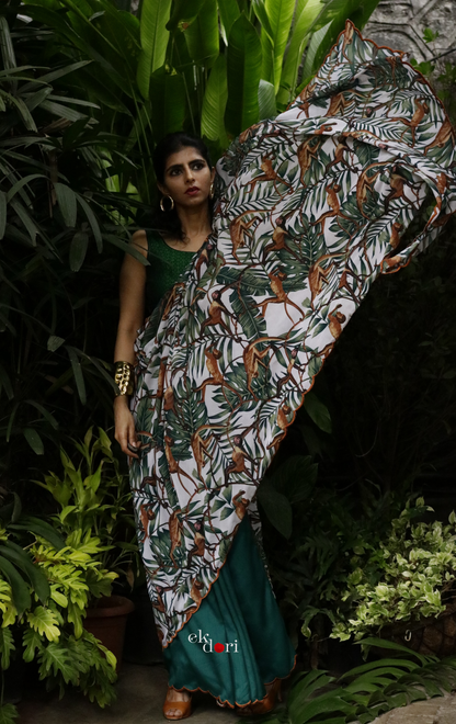 'Monkey Business' Tropical Print Georgette Statement Saree : Buy Cocktail Sarees Online