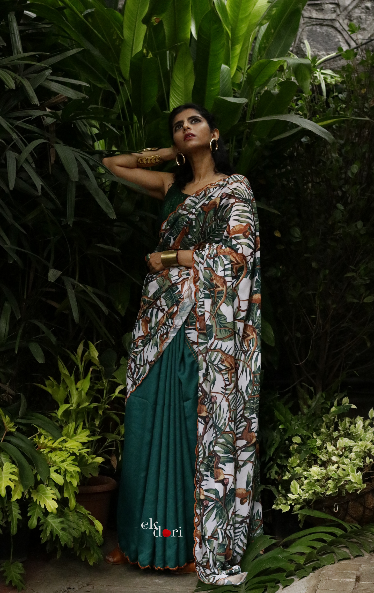 'Monkey Business' Tropical Print Georgette Statement Saree : Buy Cocktail Sarees Online