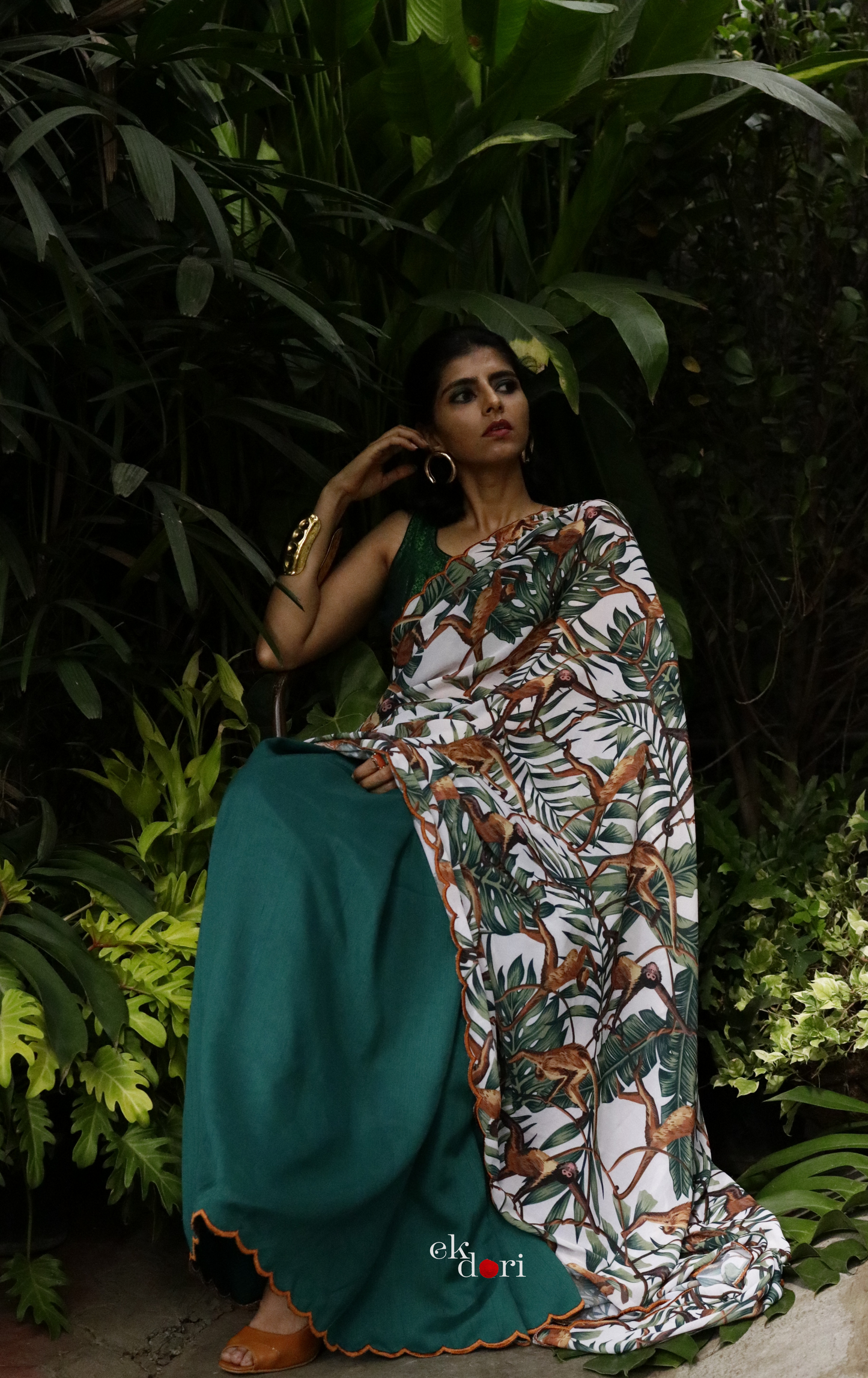 'Monkey Business' Tropical Print Georgette Statement Saree : Buy Cocktail Sarees Online