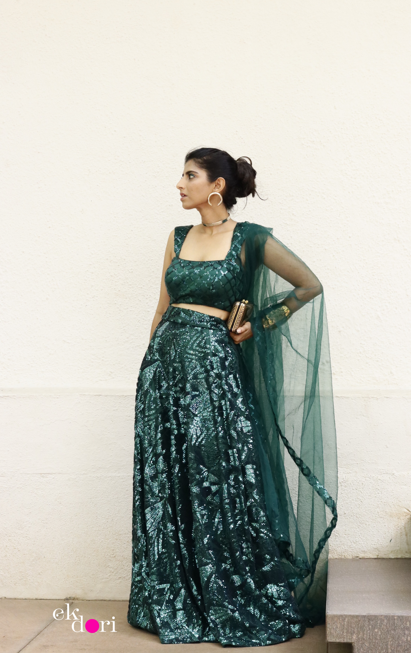 Statement Sequin Lehenga Dupatta Set : Emerald Sequin Lehenga Set