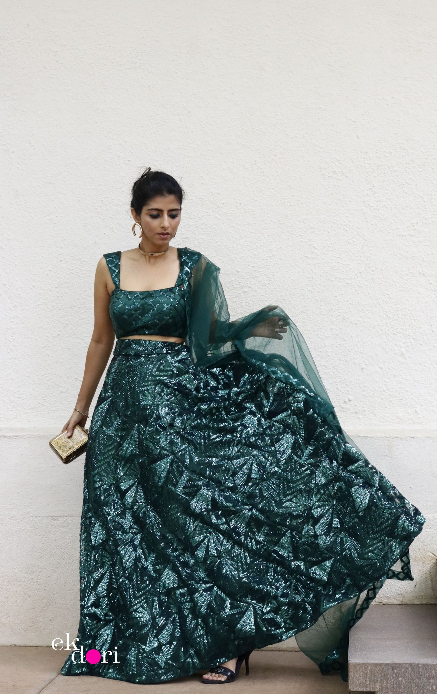 Statement Sequin Lehenga Dupatta Set : Emerald Sequin Lehenga Set