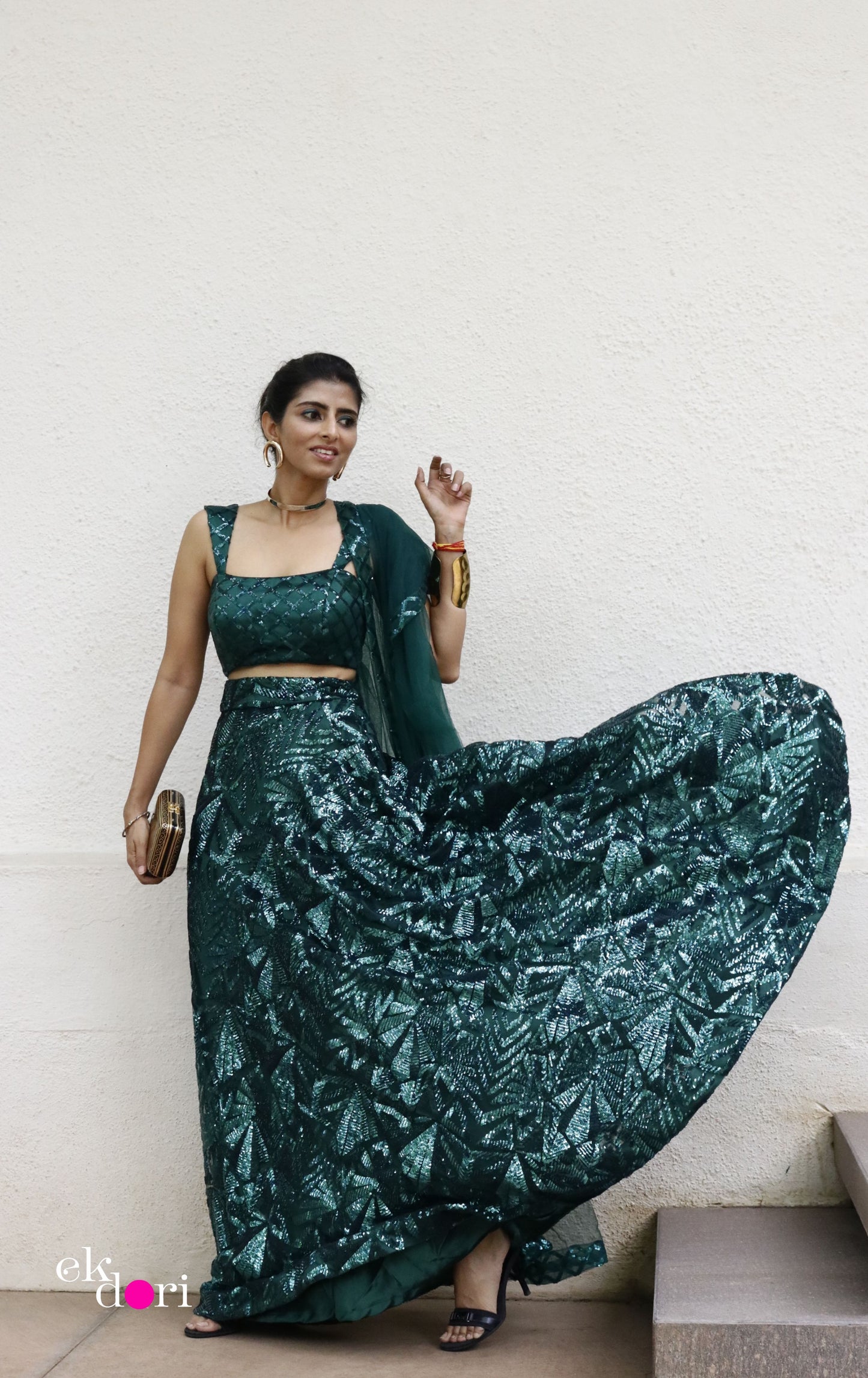 Statement Sequin Lehenga Dupatta Set : Emerald Sequin Lehenga Set