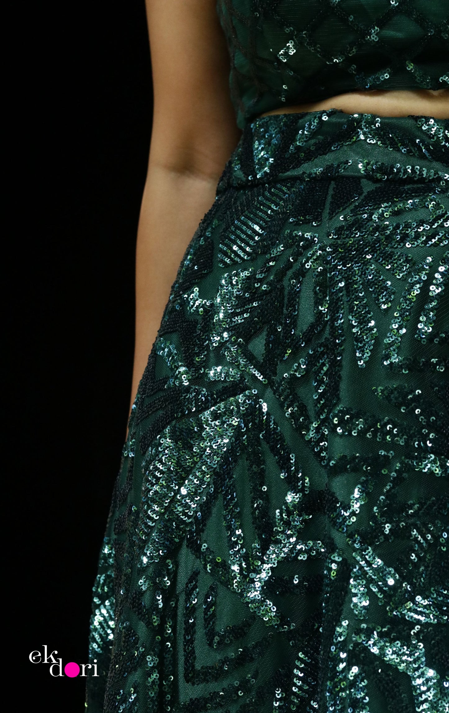Statement Sequin Lehenga Dupatta Set : Emerald Sequin Lehenga Set