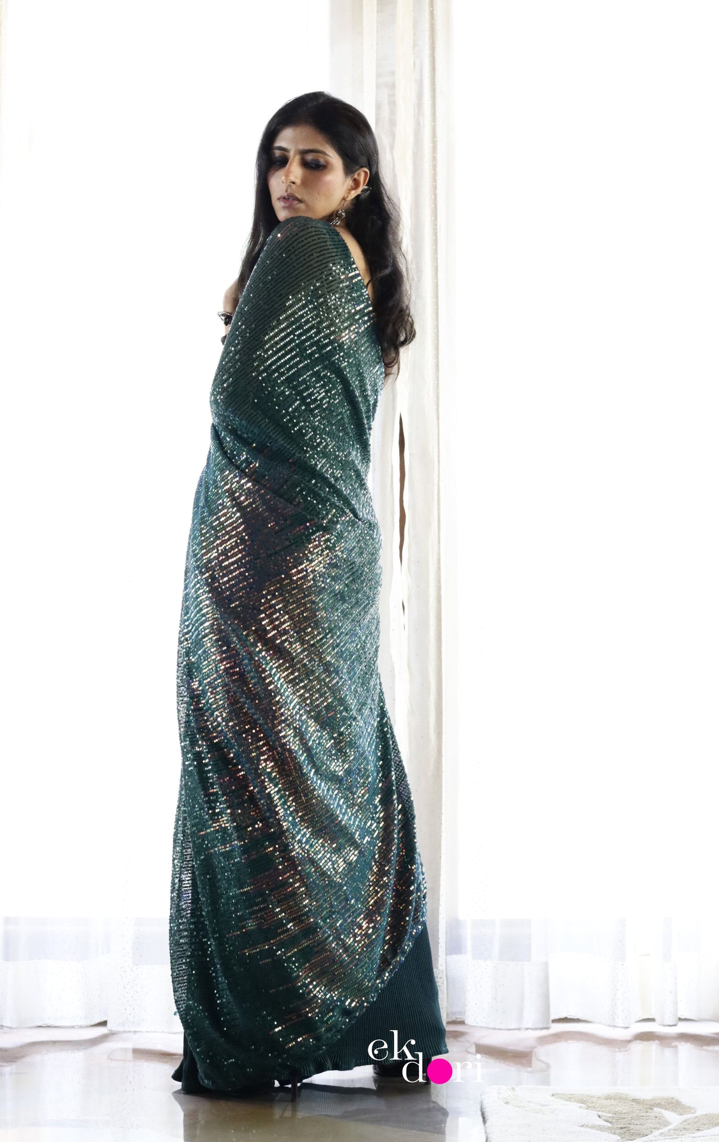 'Rainforest' Statement Sequin Saree : Bling It On Festive Cocktail Saree Collection