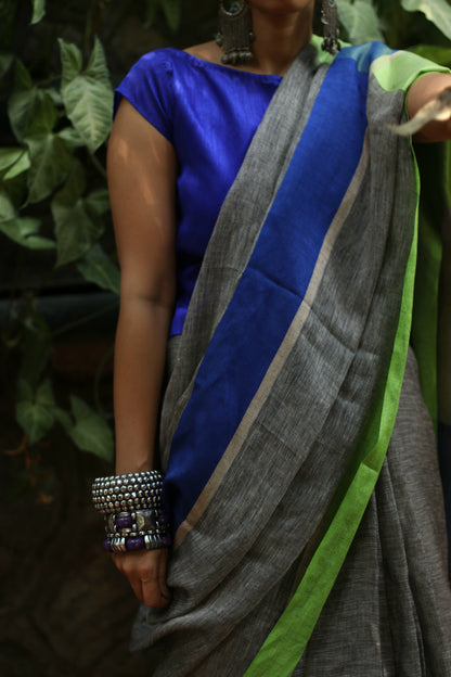 Buy Grey Linen Saree : Moonlit Night Grey Pure Linen Saree
