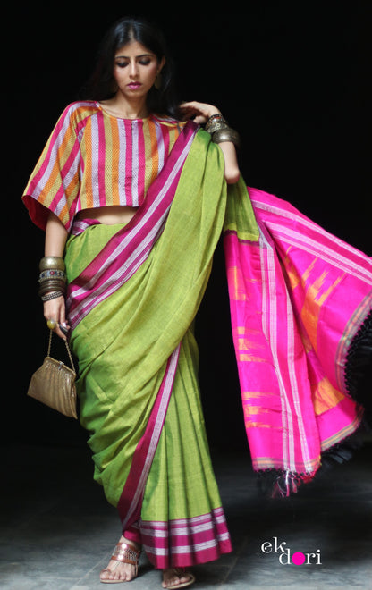 Buy Ilkal Cotton Silk Handloom Saree : Ilkal 'Humble Henna Saree'