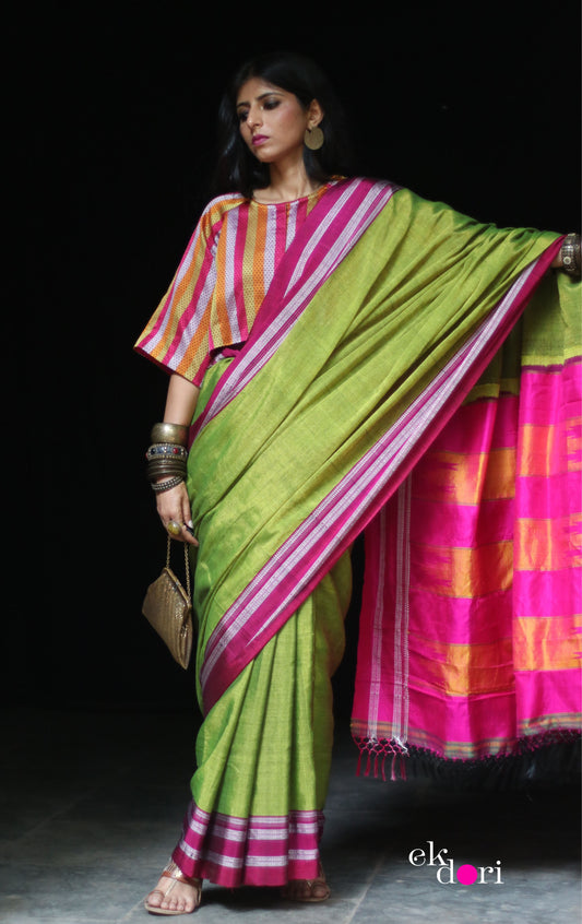 Buy Ilkal Cotton Silk Handloom Saree : Ilkal 'Humble Henna Saree'