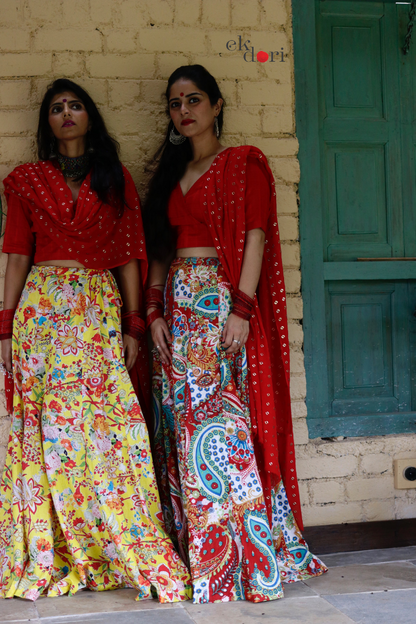 Festive Bohemian  Cotton Lehenga Dupatta Set : Princess In Paisley Boho Lehenga Set