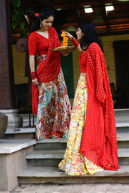 Festive Bohemian  Cotton Lehenga Dupatta Set : Princess In Paisley Boho Lehenga Set