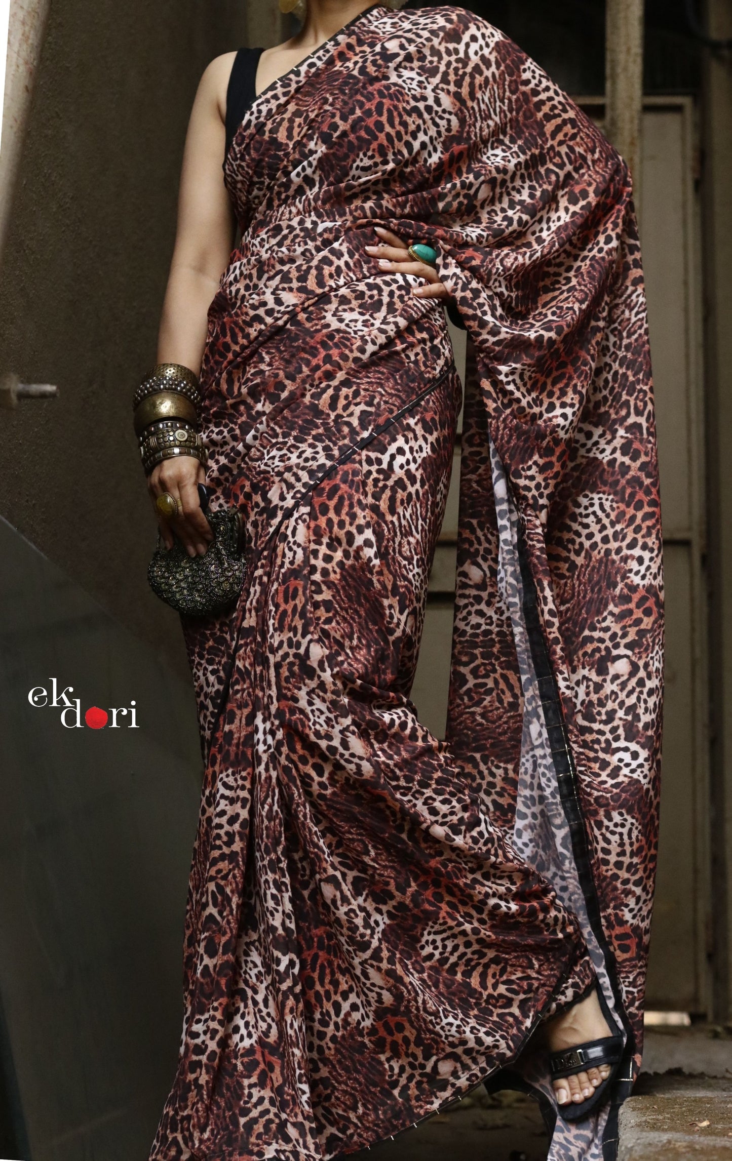 Queen Of The Jungle Georgette Saree : Statement Leopard Print Georgette Saree