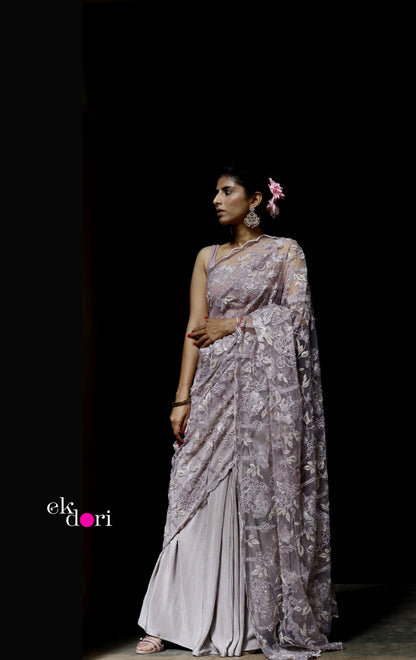 Mauve Magic Embroidered Cocktail Saree : Festive Evening Cocktail Saree Collection