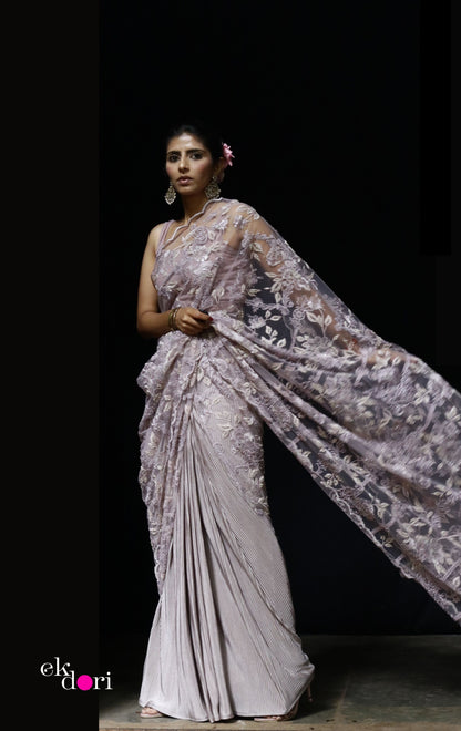 Mauve Magic Embroidered Cocktail Saree : Festive Evening Cocktail Saree Collection