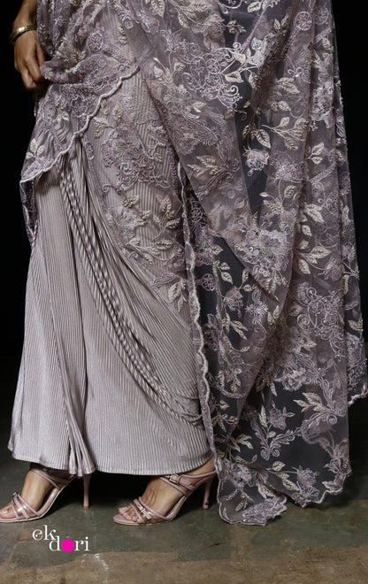 Mauve Magic Embroidered Cocktail Saree : Festive Evening Cocktail Saree Collection