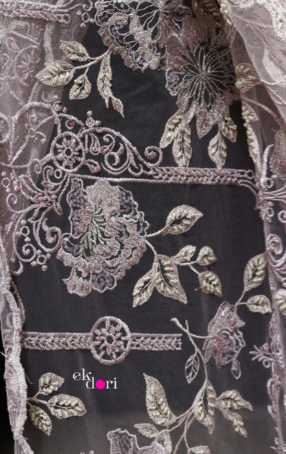 Mauve Magic Embroidered Cocktail Saree : Festive Evening Cocktail Saree Collection