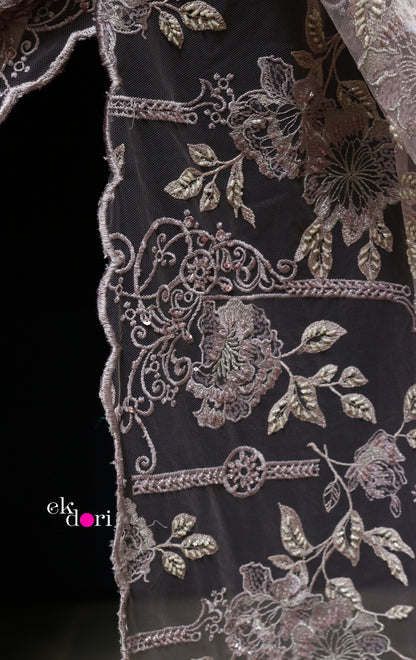 Mauve Magic Embroidered Cocktail Saree : Festive Evening Cocktail Saree Collection