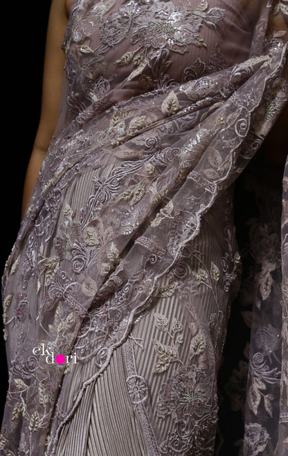 Mauve Magic Embroidered Cocktail Saree : Festive Evening Cocktail Saree Collection