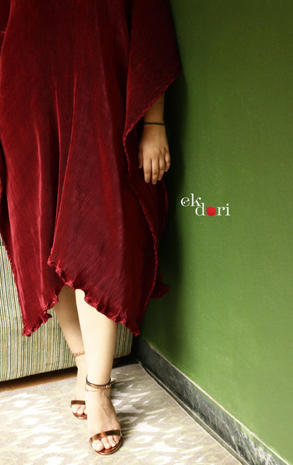 Plum Micropleated Kaftan Dress : Statement Micropleated Kaftan Kurta Dress