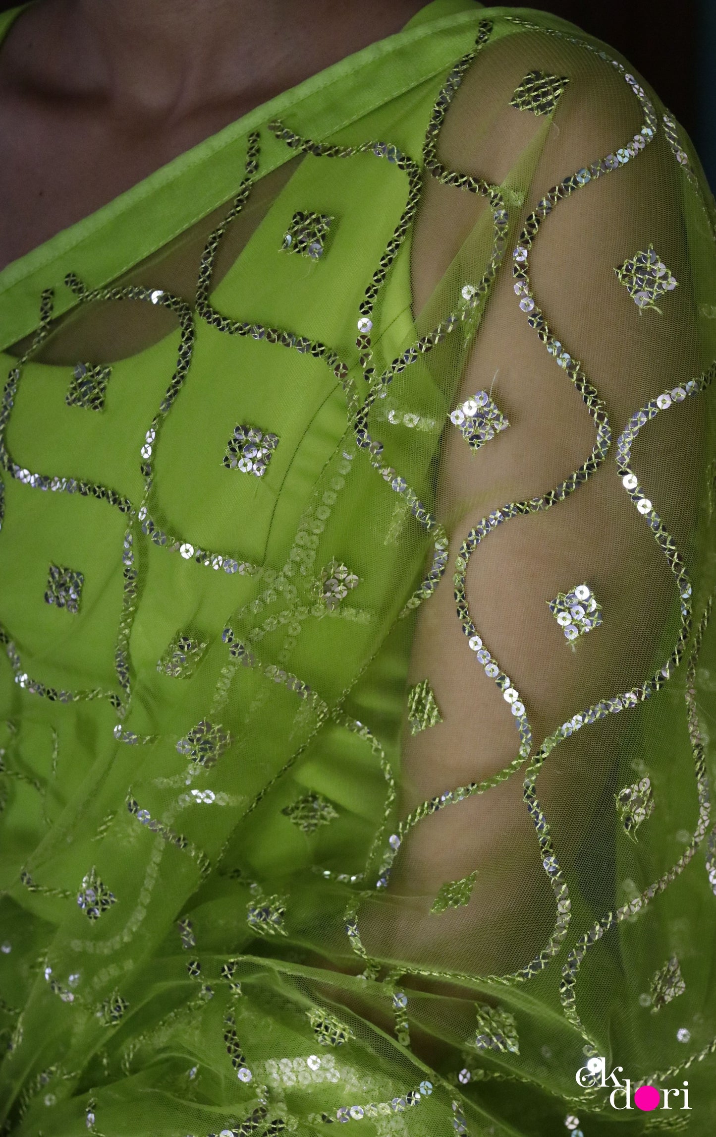 Buy Designer Net Saree : Green Goddess Festive Net Saree