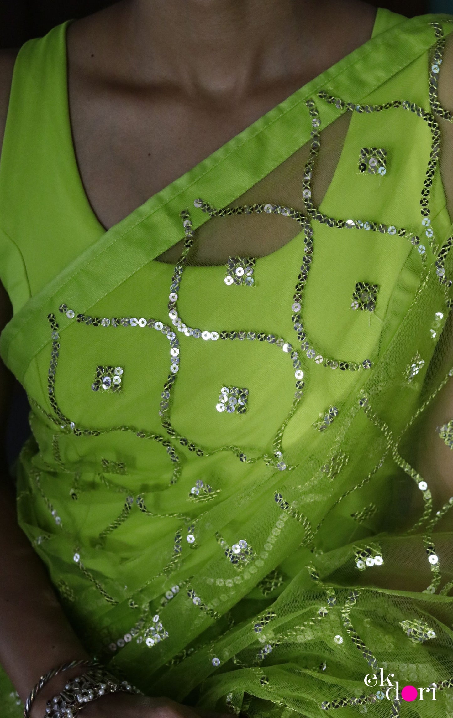 Buy Designer Net Saree : Green Goddess Festive Net Saree