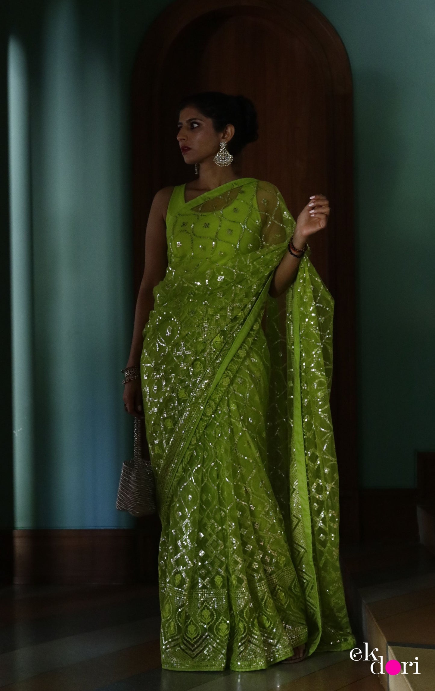Buy Designer Net Saree : Green Goddess Festive Net Saree