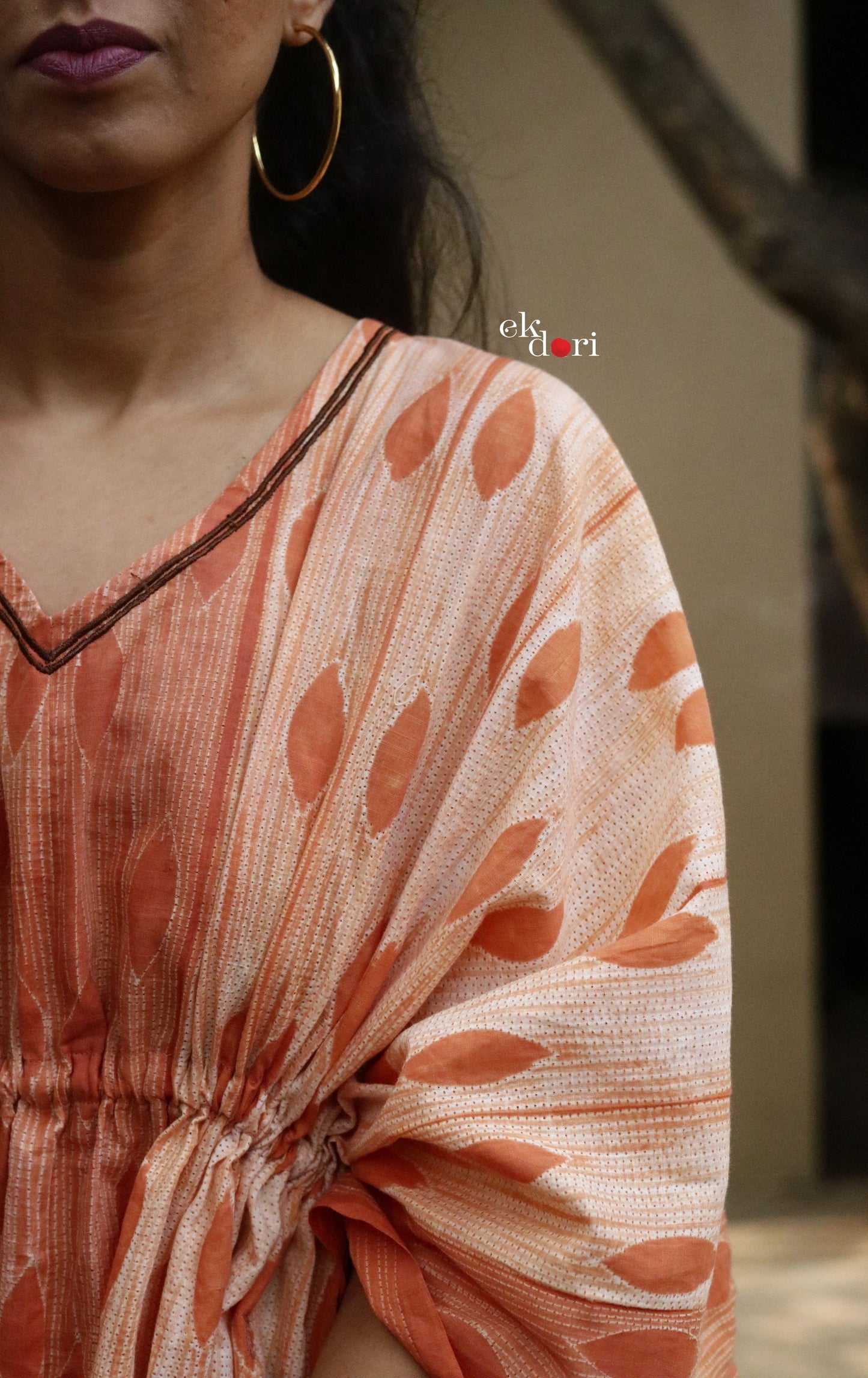 Anusha's Cotton Kaftan Dress : Orange Shibori Cotton Kaftan Kurta Dress