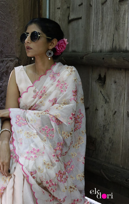 Mala Chanderi Embroidered Scalloped Saree : Workwear Saree : Embroidered Chanderi Saree