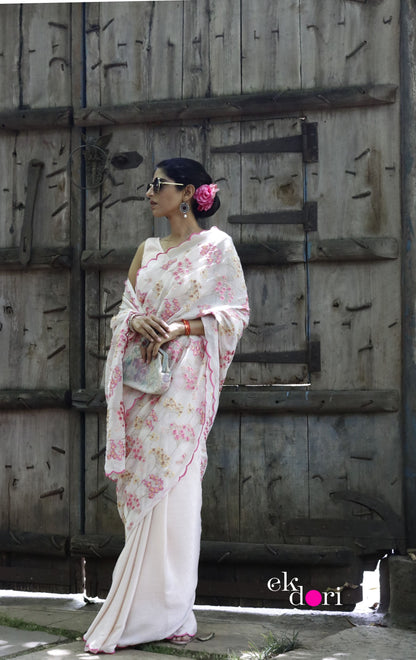 Mala Chanderi Embroidered Scalloped Saree : Workwear Saree : Embroidered Chanderi Saree