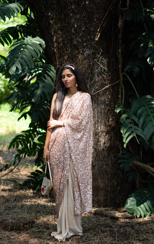 Peach Perfection Sequin Saree : Bling It On Festive Cocktail Saree Collection