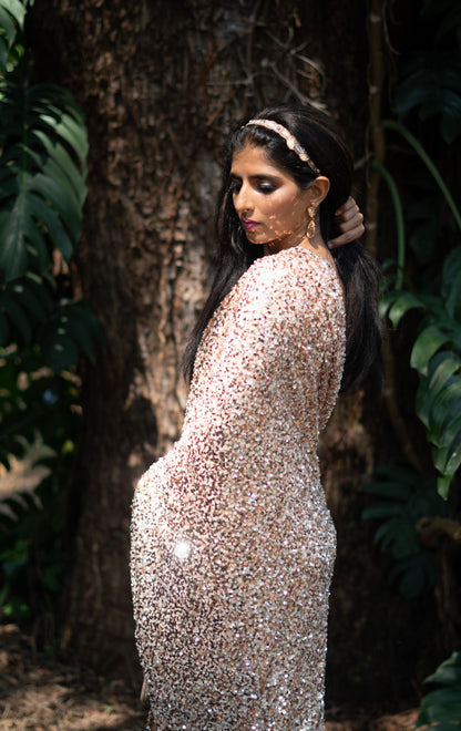 Peach Perfection Sequin Saree : Bling It On Festive Cocktail Saree Collection