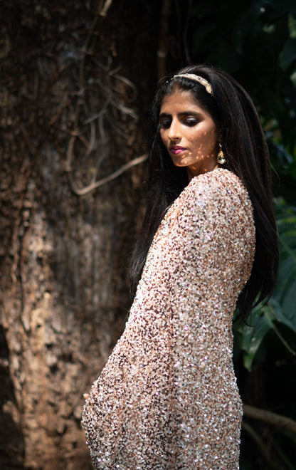 Peach Perfection Sequin Saree : Bling It On Festive Cocktail Saree Collection